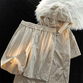 Half-Zip Short-Sleeve Shorts Two-Piece Set